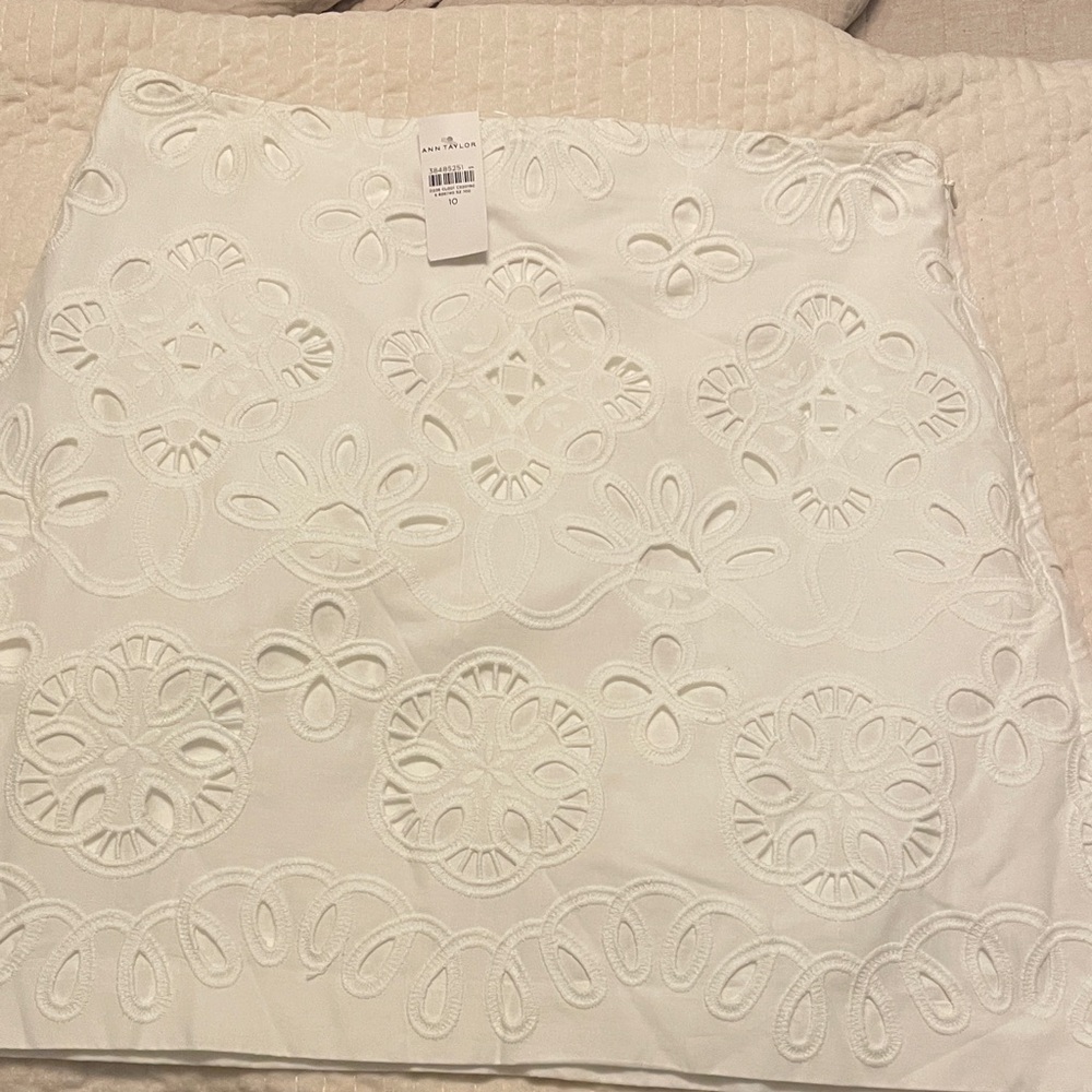 Ann Taylor White Embroidered Mini Skirt